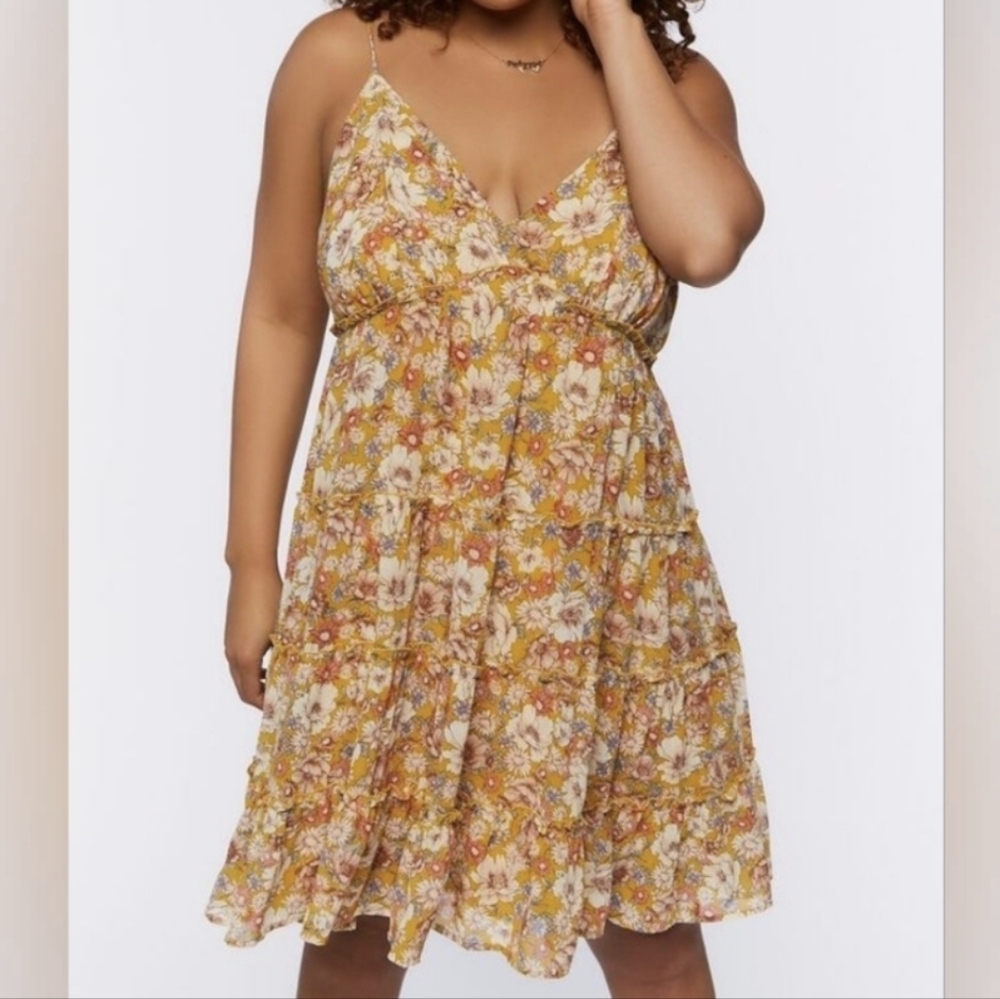 NEW...FOREVER 21.....MUSTARD FLORAL MINI DRESS ..SIZE:1X